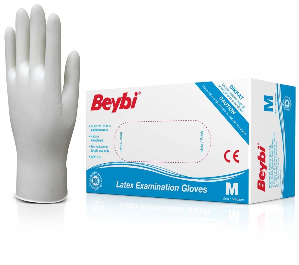 Beybi Powdered Latex Examination Gloves (100 pcs/box)