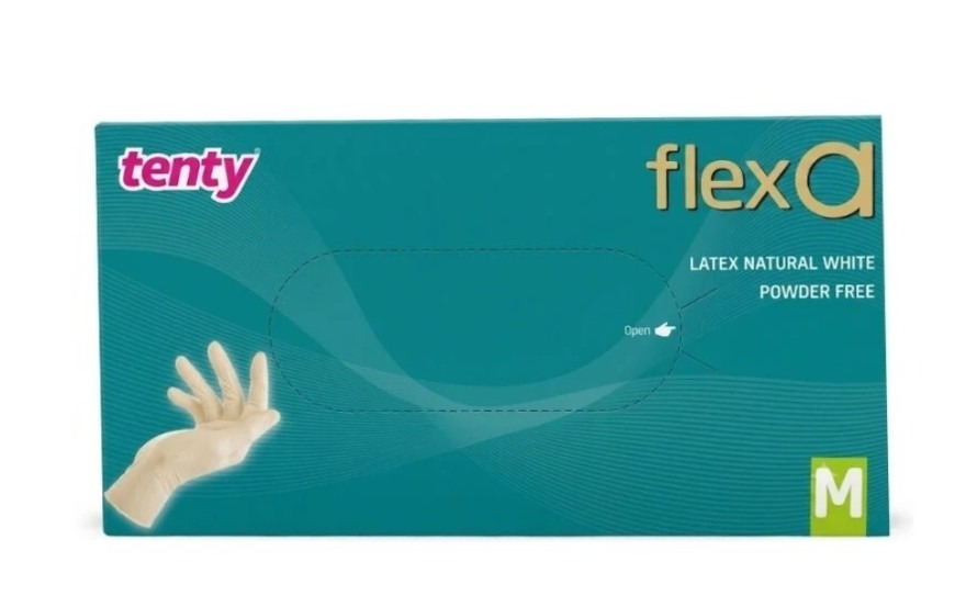 Tenty flexA Powder-Free Latex Examination Gloves (100 pcs/box)
